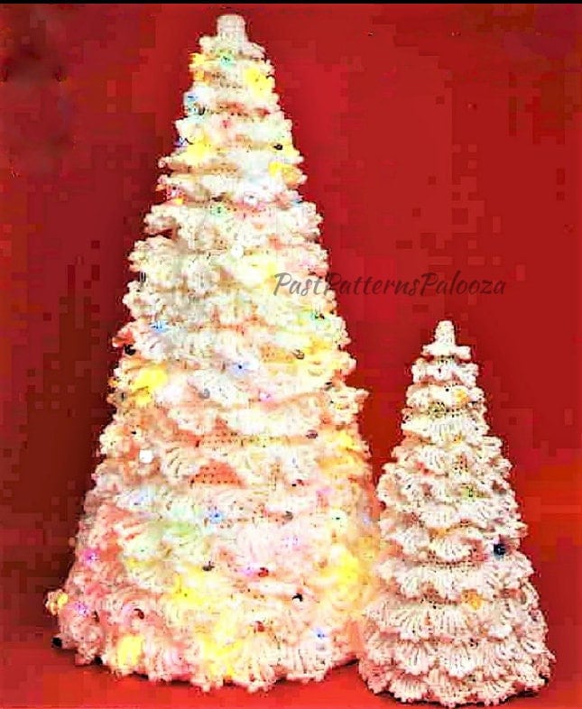Vintage Crochet Pattern Large Snowy White Christmas Trees in 22 and 40 inch PDF Instant Digital Download Lighted Centerpiece 10 Ply B2