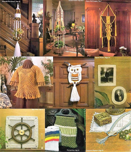 Vintage Macrame Patterns Macramé Gold Book PDF Instant Digital Download 15 Projects 1977 Pot Plant Hangers Holders Wall Hanging Owl Purse