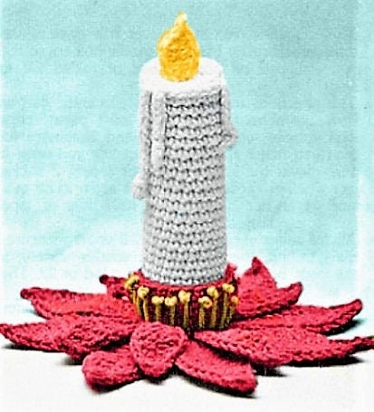 Vintage Crochet Pattern Christmas Candles with Poinsettia and Holly Candleholders PDF Instant Digital Download Candlestick Amigurumi 4 Ply