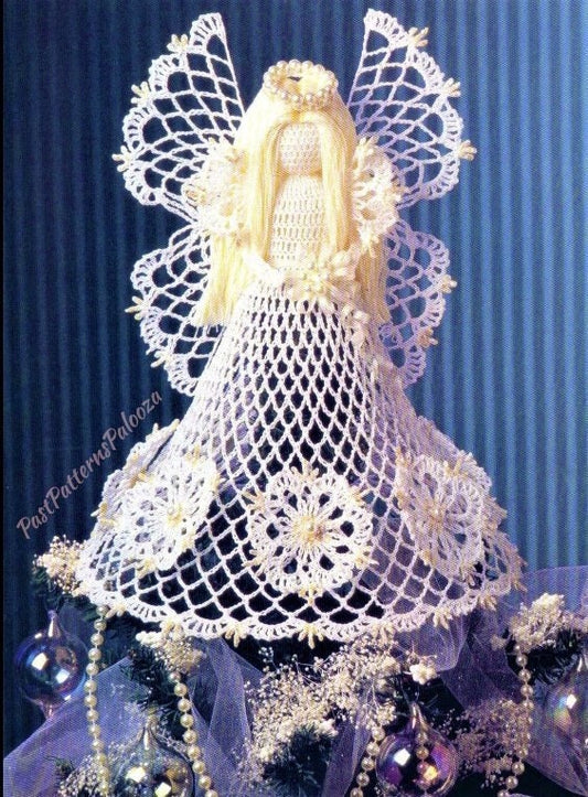 Vintage Crochet Pattern 13" Snowflake Christmas Angel Tree Topper or Centerpiece Lace & Pearls PDF Instant Digital Download Thread Crochet