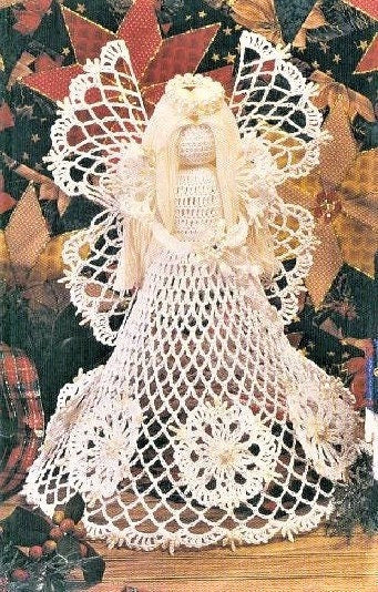 Vintage Crochet Pattern 13" Snowflake Christmas Angel Tree Topper or Centerpiece Lace & Pearls PDF Instant Digital Download Thread Crochet