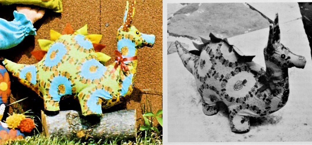 Vintage Sewing Pattern 17" Plush Dragon Cotton Print Fabric Soft Toy PDF Instant Digital Download Sewn Mystical Serpent Animal