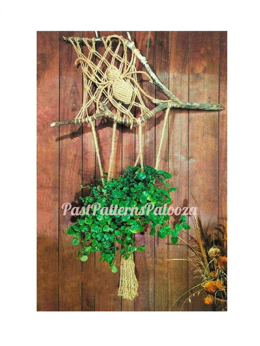 Vintage Macrame Pattern Large Spider Web Pot Holder Plant Hanger PDF Instant Digital Download Retro 1970s Jute Fiber Knotwork Novelty Hanger
