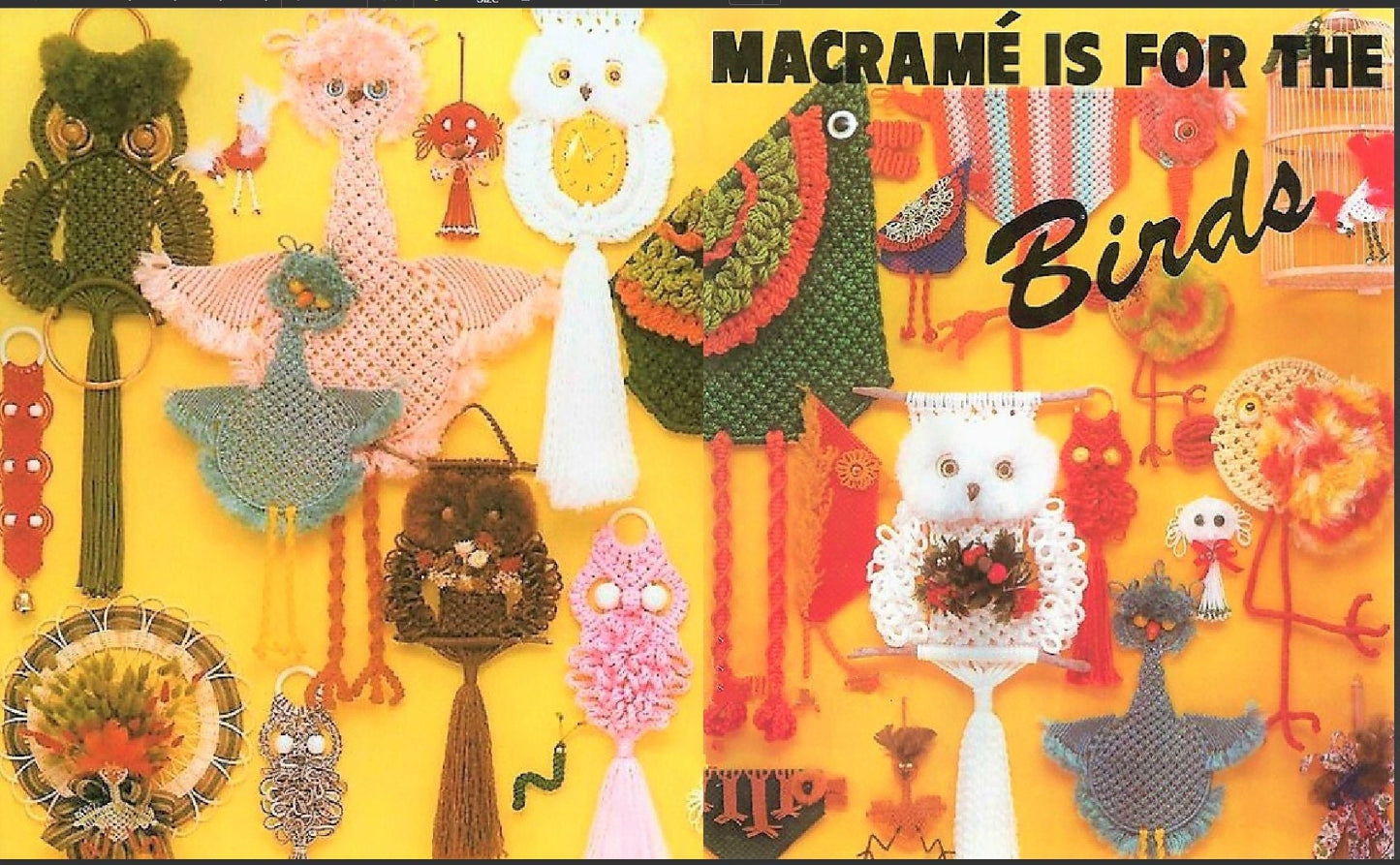 Vintage Macrame Is For The Birds Owls Patterns Book ALL Retro Mod Birdie Wall Hangings PDF Instant Digital Download 17 Owl Bird Projects