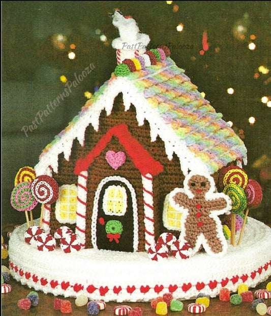 Vintage Crochet Pattern 10" Christmas Gingerbread House Centerpiece PDF Instant Digital Download Plush Candy Cottage Amigurumi 10 Ply