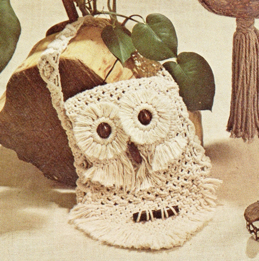 Vintage Macrame Pattern Owl Purse Handbag PDF Instant Digital Download Retro 1976 Design Synthetic Fiber Knotwork Kitschy Boho Shoulder Bag