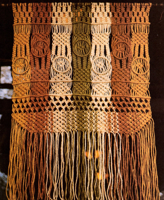 Vintage Macrame Pattern Large Boho Wall Hanging Curtain 4 Foot PDF Instant Download Retro 1970s Hippie Wall Art Gold Rust Green
