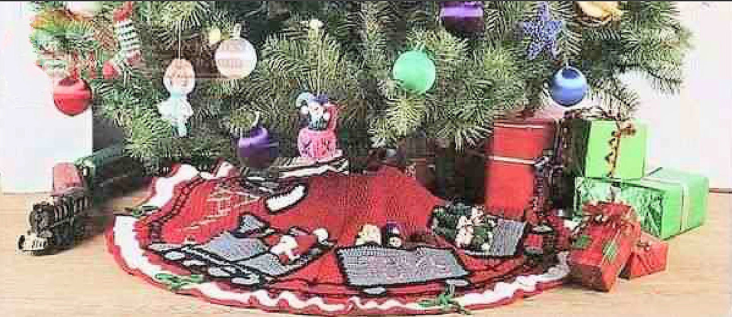 Vintage Christmas Tree Skirt Crochet Pattern 42" Santa Express Choo Choo Train PDF Instant Digital Download 10 Ply