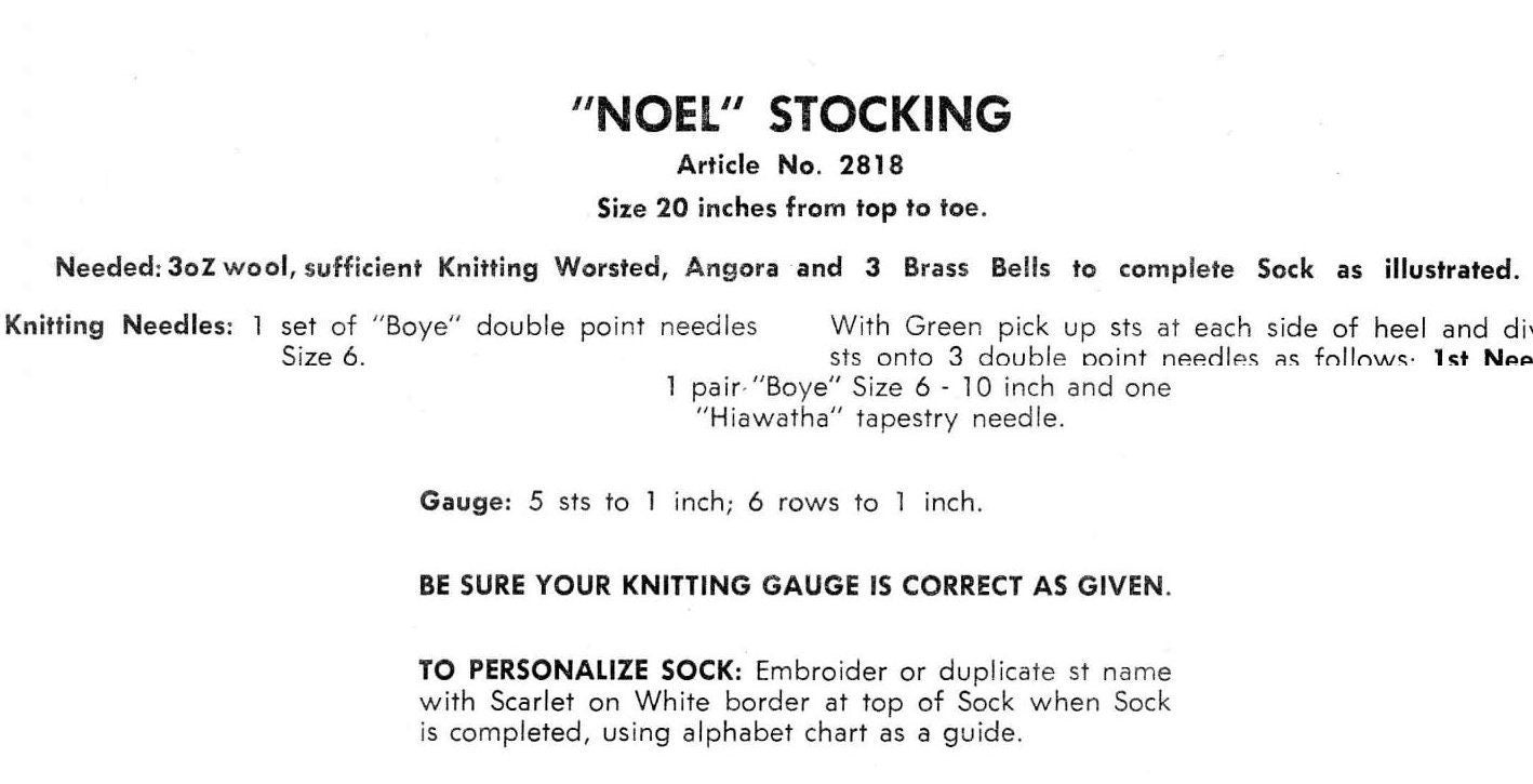 Vintage 1950s Noel Christmas Stocking Knitting Pattern Happy Santa Claus PDF Instant Download Nostalgic Retro Holiday Sock 10 Ply