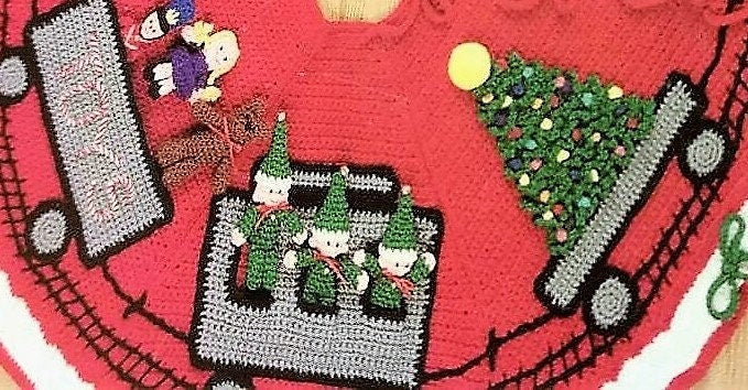 Vintage Christmas Tree Skirt Crochet Pattern 42" Santa Express Choo Choo Train PDF Instant Digital Download 10 Ply