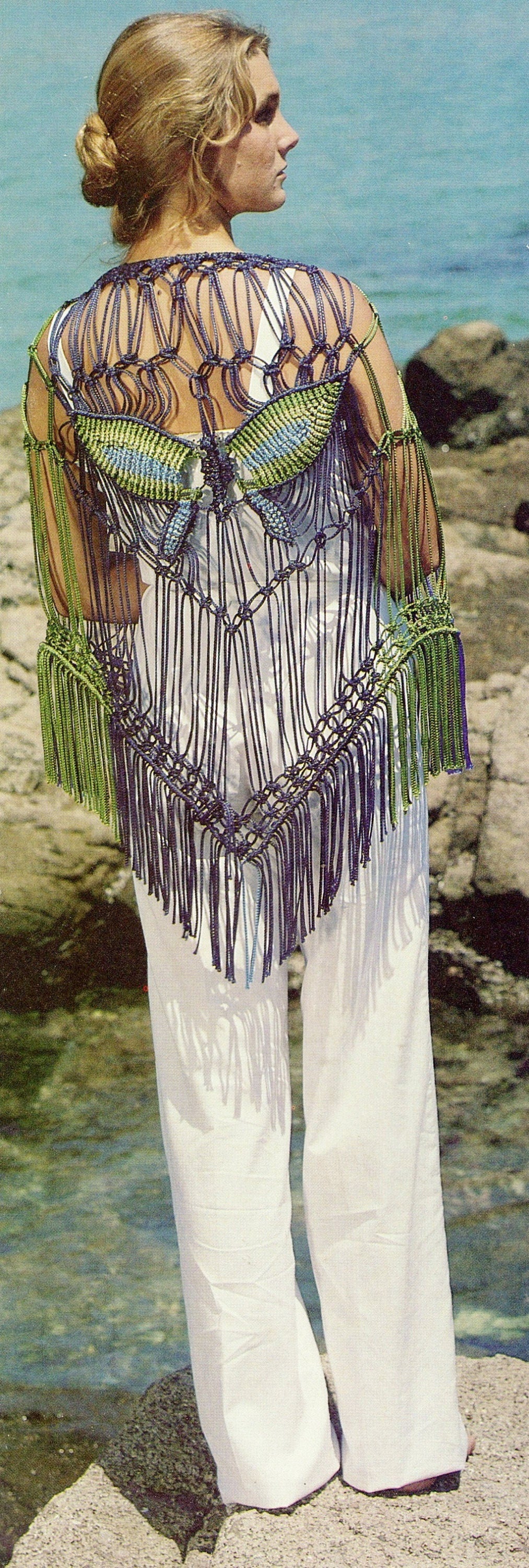 Vintage Macrame Pattern Womens Butterfly Shawl Wrap Fringed Beachcover PDF Instant Digital Download Hippie Boho Chic
