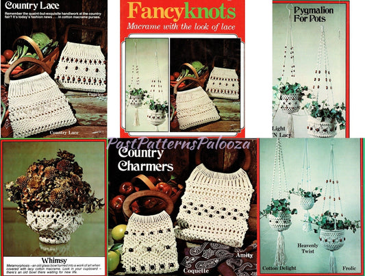 Vintage Macrame Patterns Fancy Knots Macrame Lace Purses Handbags Plant Hangers PDF Instant Digital Download 14 Projects