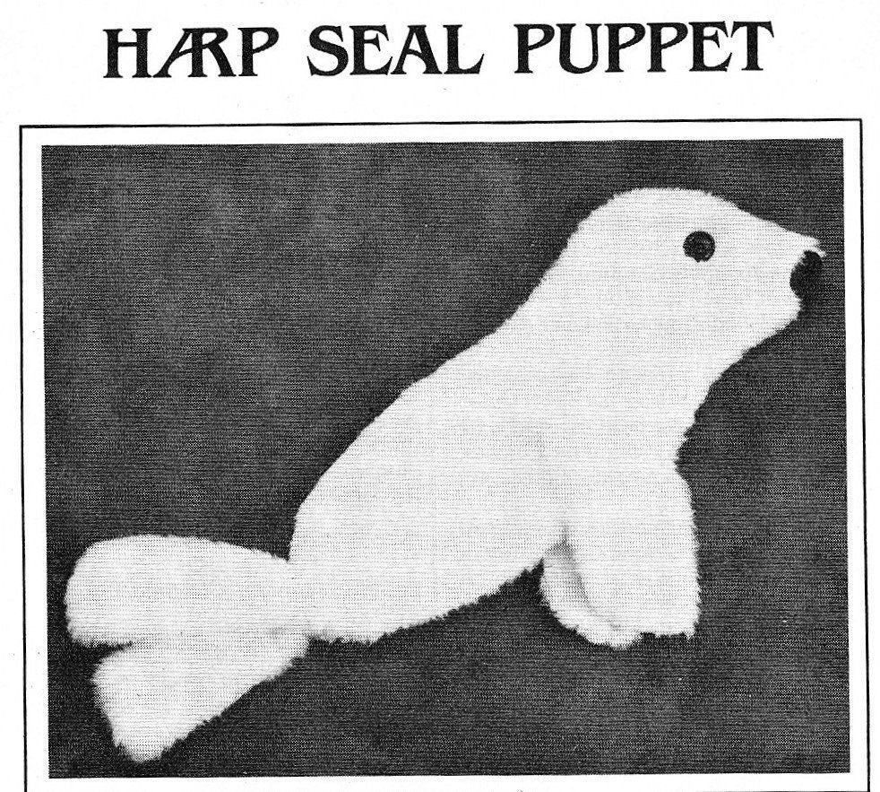 Vintage Sewing Pattern 21" Plush Baby Harp Seal Hand Puppet Faux Fur Fabric PDF Instant Digital Download Arctic Animal Soft Puppet Toy