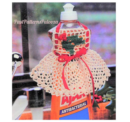 Vintage Crochet Pattern Christmas Dish Soap Detergent Bottle Apron Holly Berries PDF Instant Digital Download Holiday Housewife Chic