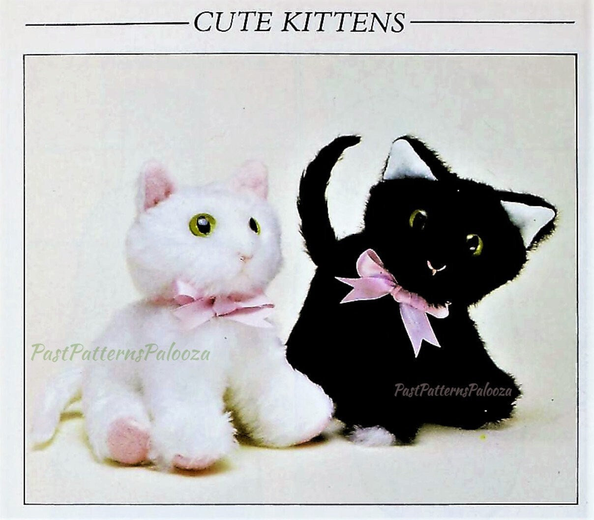 Vintage Sewing Pattern 9" Kittens Faux Fur Fabric Soft Sculpture Plush Toys PDF Instant Digital Download Stuffed Realistic Kitty Cat Plushie