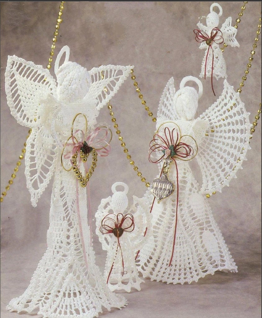 Vintage Crochet Patterns Cotton Thread Lace Christmas Angel Ornaments Centerpieces Tree Toppers PDF Instant Digital Download 7 Designs