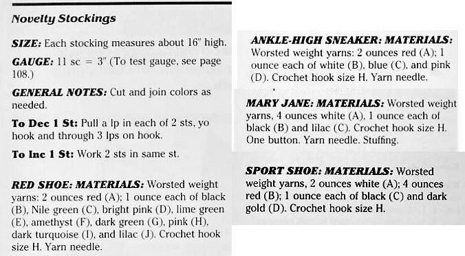 Vintage Crochet Pattern 16" Fun Shoes Socks Novelty Christmas Stockings PDF Instant Digital Download Mary Jane Hi Top Sneaker Soccer 10 Ply