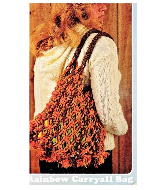 Vintage Macrame Pattern Pretty Shoulder Bag Carryall Tote Purse PDF Instant Digital Download Retro Boho Rainbow Hippie Carry All