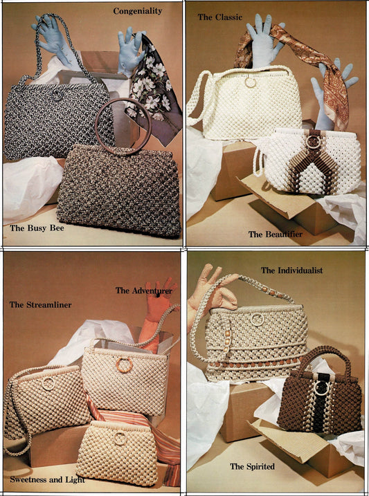 Vintage Macramé Designs Patterns Book Designer Bags Purses Handbags PDF Instant Download Macrame Purse News 16 Designs How To Knotwork 1979