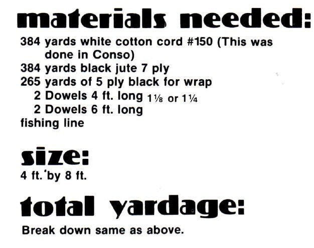 Vintage Macrame Pattern Room Divider Wall Hanging Retro Mod Black & White Harmony Door Curtain Boho Chic 1970s PDF Instant Digital Download