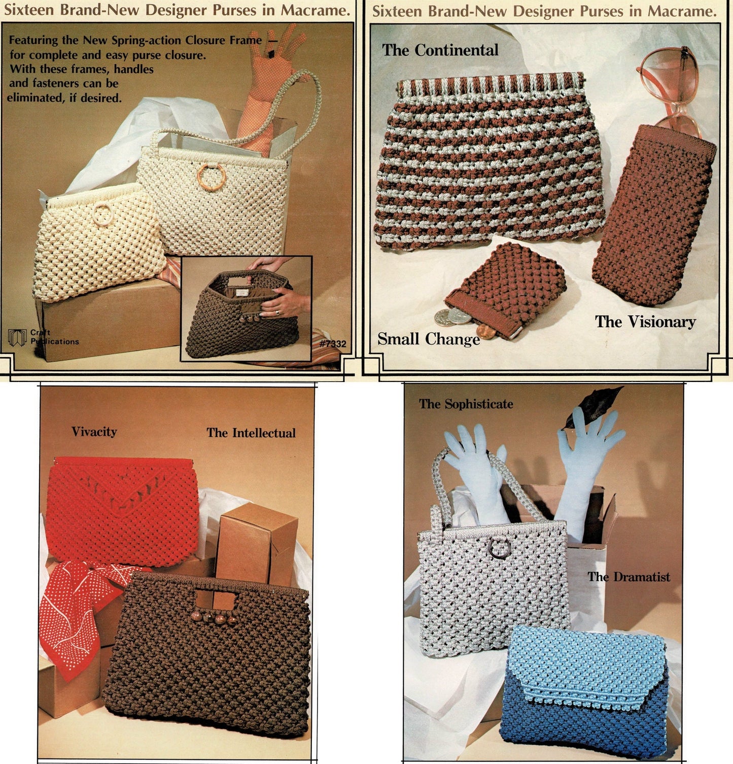 Vintage Macramé Designs Patterns Book Designer Bags Purses Handbags PDF Instant Download Macrame Purse News 16 Designs How To Knotwork 1979