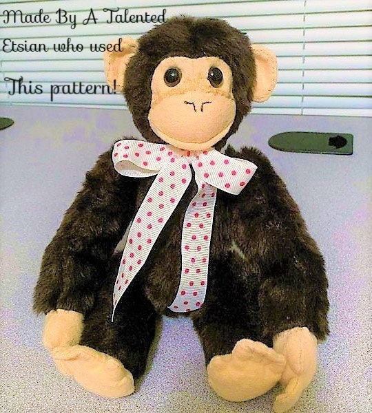 Vintage Sewing Pattern 10" Plush Chimp Monkey and His Teddy Bear Toy PDF Instant Digital Download Sewn Soft Mohair Fabric Chimpanzee