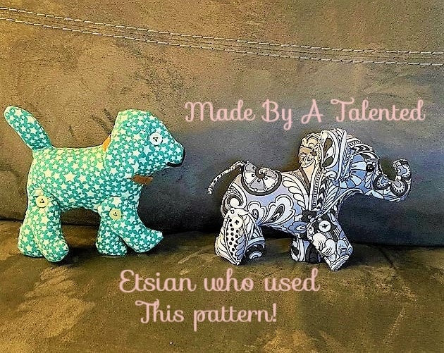 Vintage Sewing Pattern Cute Calico Gingham Animal Soft Fabric Toys PDF Instant Digital Download Plush Dog Cat Camel Giraffe Bunny Elephant