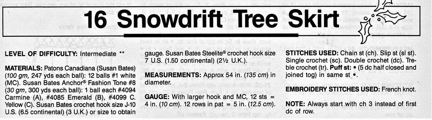 Vintage Crochet Pattern 54" Snowdrift Tree Skirt PDF Instant Digital Download Puff Stitch Diamonds Poinsettias Christmas Tree Skirt 10 Ply