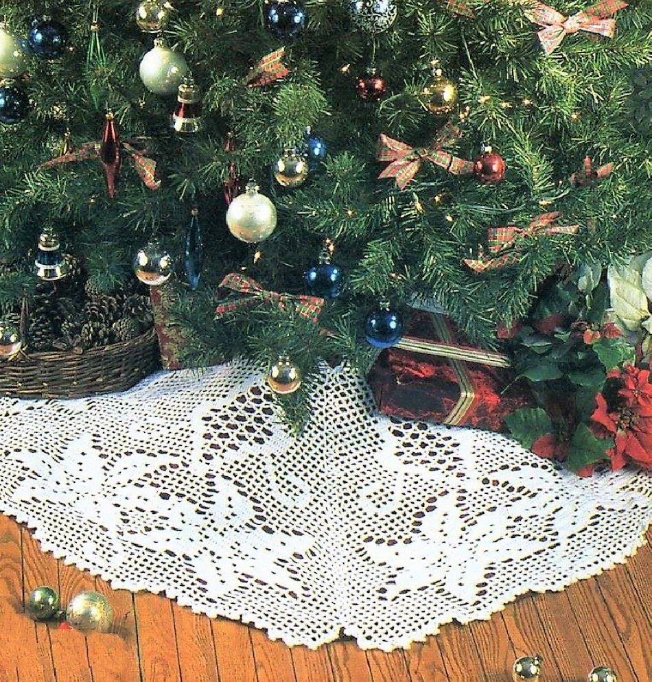 Vintage Crochet Pattern Christmas Poinsettia Tree Skirt PDF Instant Digital Download 53" Heirloom Lacy Floral Skirt 3 Ply Fingering