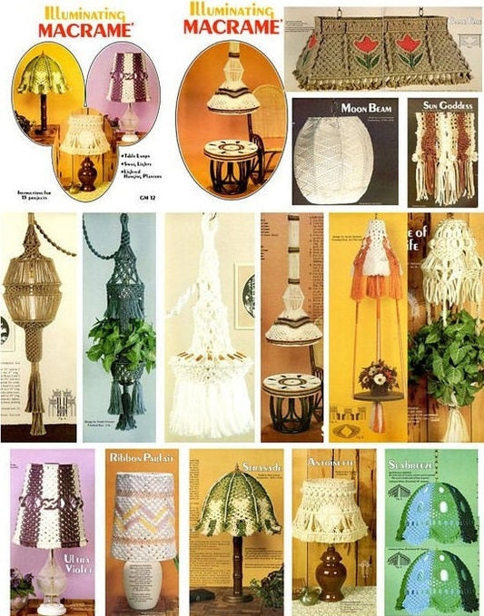 Vintage Illuminating Macrame Patterns Book PDF Instant Digital Download ALL Lighting Projects Table and Swag Lamps Lighted Hanging Planters