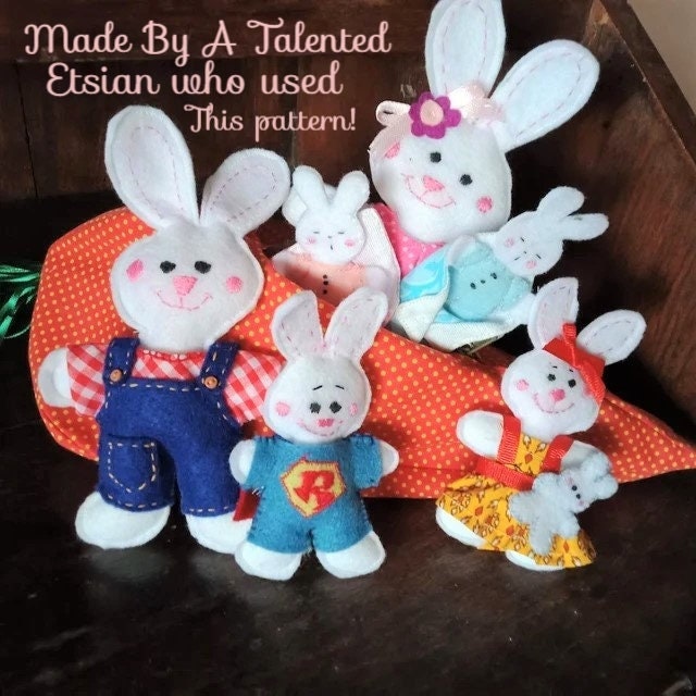 Vintage Sewing Pattern Felt Farmer Bunny Family in Carrot House Holder PDF Instant Digital Download Sewn Soft Toys