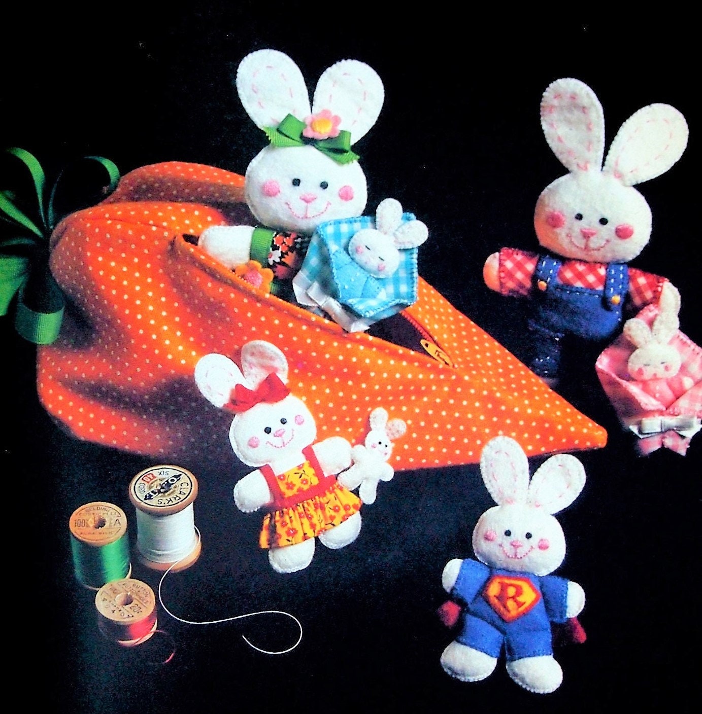 Vintage Sewing Pattern Felt Farmer Bunny Family in Carrot House Holder PDF Instant Digital Download Sewn Soft Toys