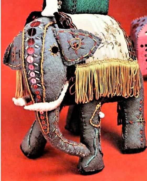 Vintage Sewing Pattern 9" Royal Elephant & Prince Felt Fabric Soft Sculpture Plush Figure PDF Instant Digital Download Retro Kitsch Toy