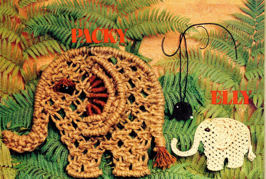 Vintage Macrame Elephant Pattern Three Sizes 1970s Jungle Animal PDF Instant Digital Download  12 6 3 Inches