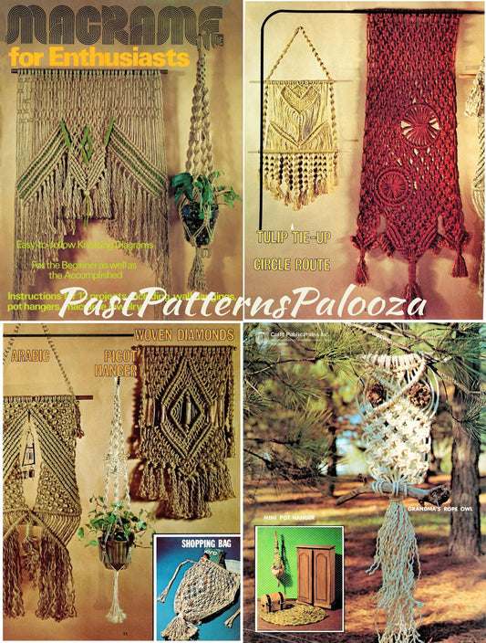 Vintage Macrame For Enthusiasts Patterns 1976 PDF Instant Digital Download Wall Hangings Pot Hangers Owl Jewelry 12 Projects