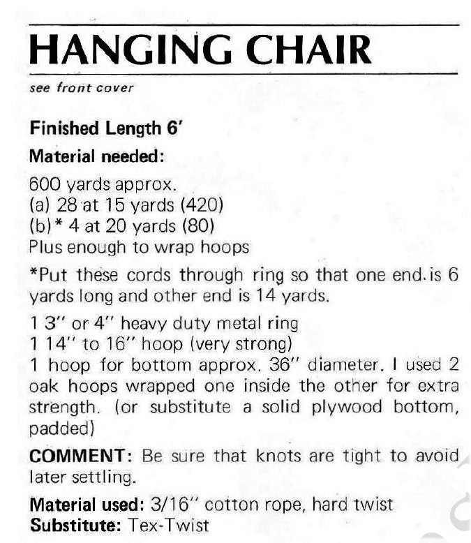Vintage Macrame Pattern 6' Large Outdoor Swinging Chair Hanging Patio Backyard Swing Boho Hippie Chic PDF Instant Digital Download 6 Foot