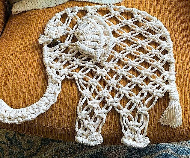 Vintage Macrame Elephant Pattern Three Sizes 1970s Jungle Animal PDF Instant Digital Download 12 6 3 Inches
