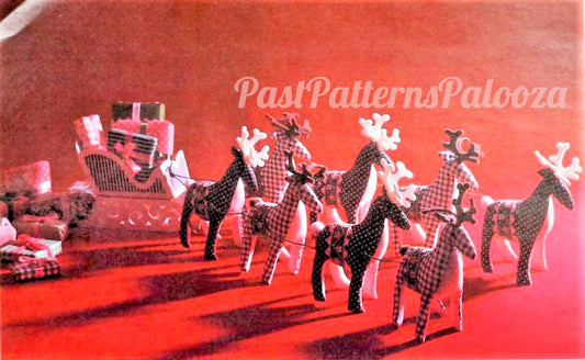 Vintage Christmas Sewing Pattern Reindeer Sleigh Centerpiece Soft Sculpture Gingham Fabric PDF Instant Digital Download Table Mantel Decor