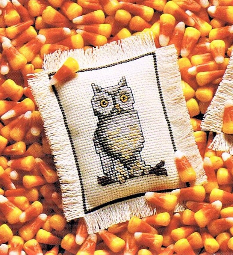 Vintage Cross Stitch Patterns Mini Halloween Ornament Pillows PDF Instant Digital Download Witch Black Cat Owl Embroidery 6" x 8"