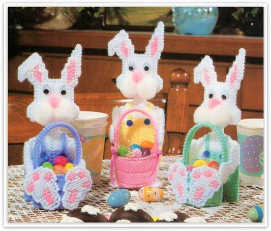 Vintage Plastic Canvas Pattern 5" Jelly Bean Bunny Baskets Easter Treat Cups PDF Instant Digital Download Chocolate Egg Holders