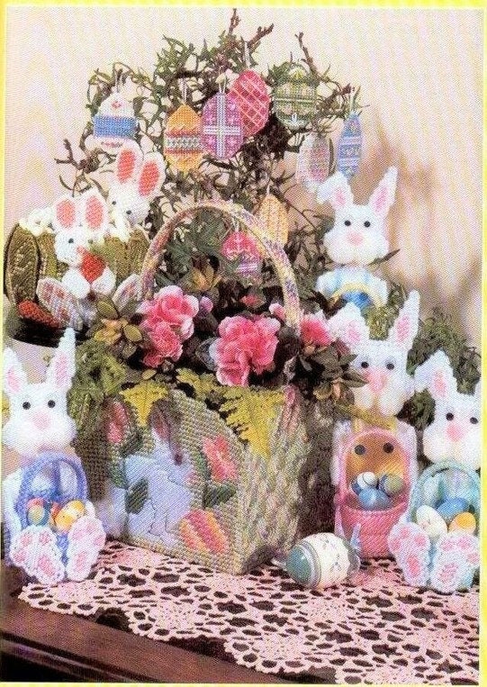 Vintage Plastic Canvas Pattern 5" Jelly Bean Bunny Baskets Easter Treat Cups PDF Instant Digital Download Chocolate Egg Holders