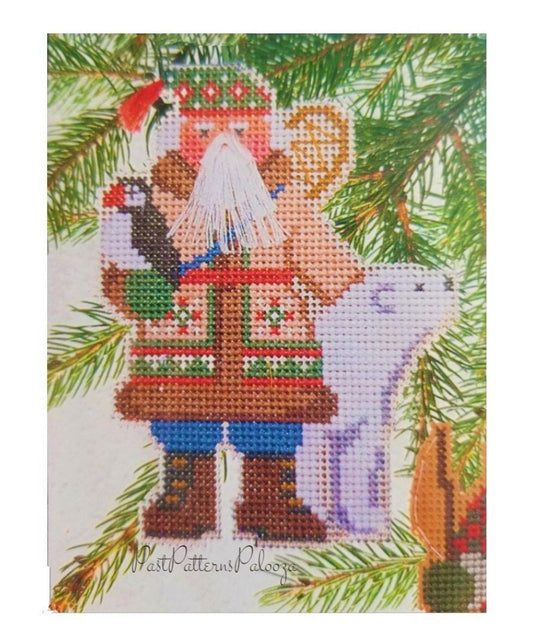 Vintage Cross Stitch Pattern 5" Arctic Santa Claus Ornament Polar Bear PDF Instant Digital Download Christmas Craft Perforated Paper