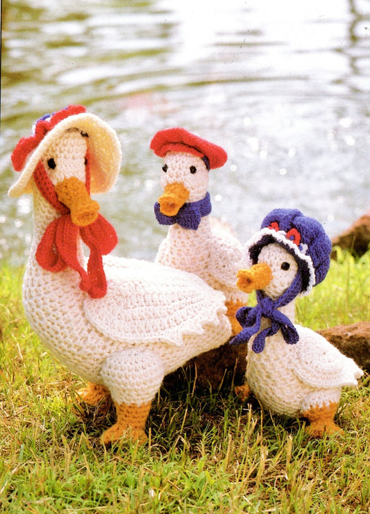 Vintage Crochet Pattern 13" 8" Country Goose Family Amigurumi PDF Instant Digital Download Mother and Baby Geese Goslings 10 Ply