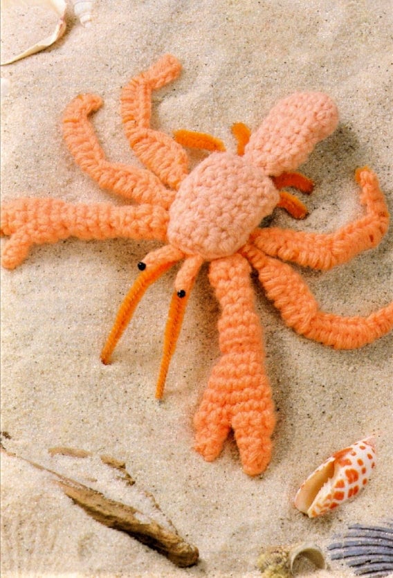 Vintage Crochet Pattern 4.5" Hermit Crab PDF Instant Digital Download Realistic Sea Life Amigurumi Plush Soft Toy 4 Ply