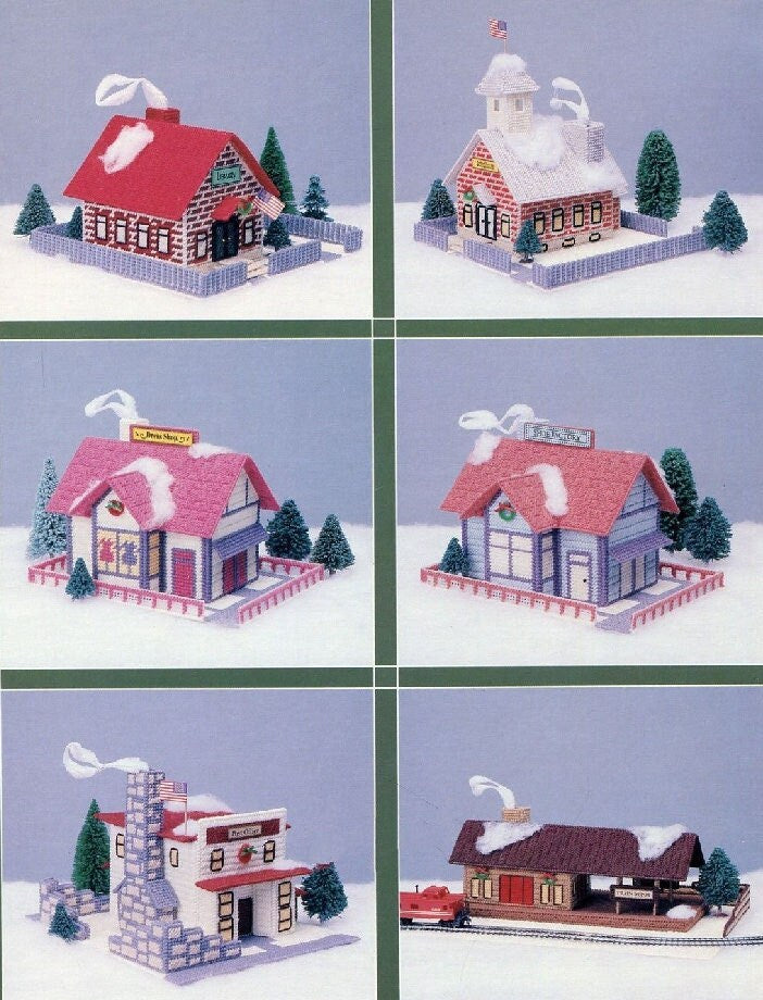 Vintage Plastic Canvas Pattern Christmas Village Book No. 2 PDF Instant Digital Download Holiday Town 7 Mesh