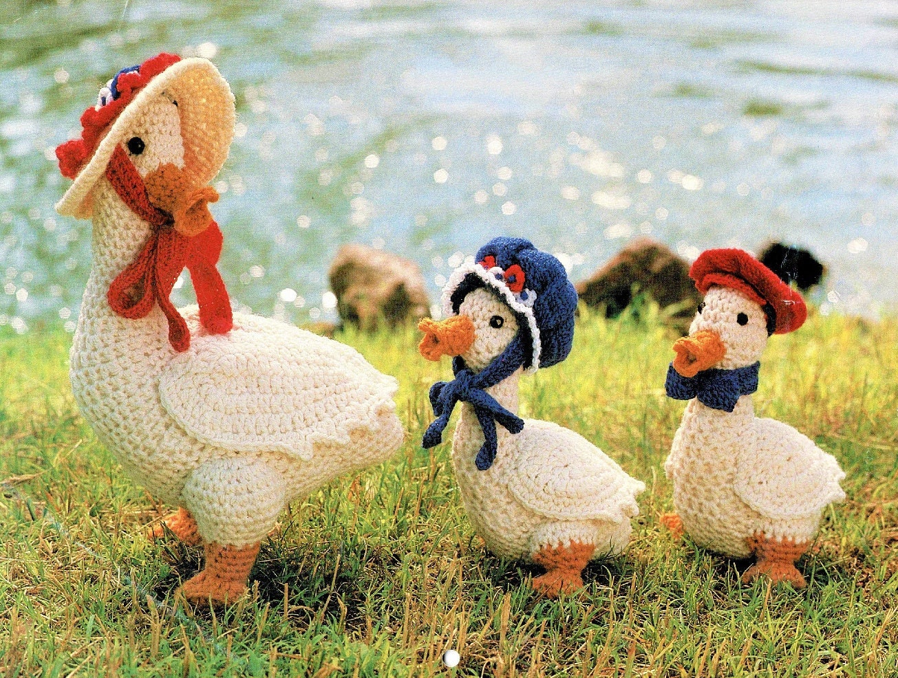 Vintage Crochet Pattern 13" 8" Country Goose Family Amigurumi PDF Instant Digital Download Mother and Baby Geese Goslings 10 Ply