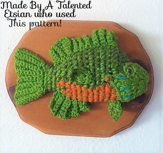 Vintage Crochet Pattern 9" Bass Fish Taxidermy Mounted Fish Trophy PDF Instant Digital Download Plush Stuffed Fishing Amigurumi 4 Ply