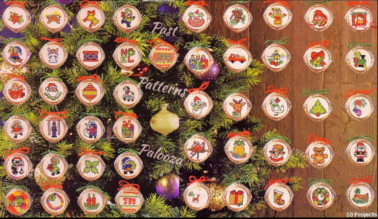 Vintage Cross Stitch Patterns Mini Christmas Ornaments PDF Instant Digital Download 50 Classic Holiday Designs 2-3 Inch