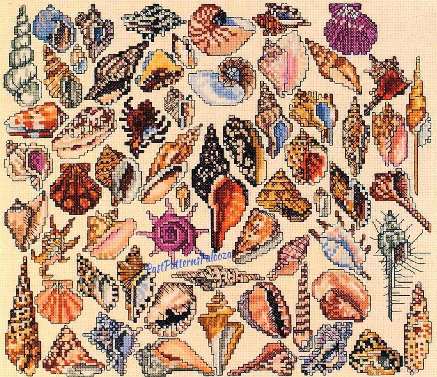 Vintage Cross Stitch Patterns Mini Sea Shells Motifs PDF Instant Digital Download Embroidery Conch Scallop Snail 60 Seashells 1-3" A1