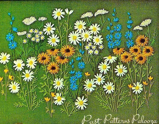 Vintage Crewel Embroidery Pattern Daisy Field Wildflowers Meadow PDF Instant Digital Download Retro 70s Flower Power Stitchery